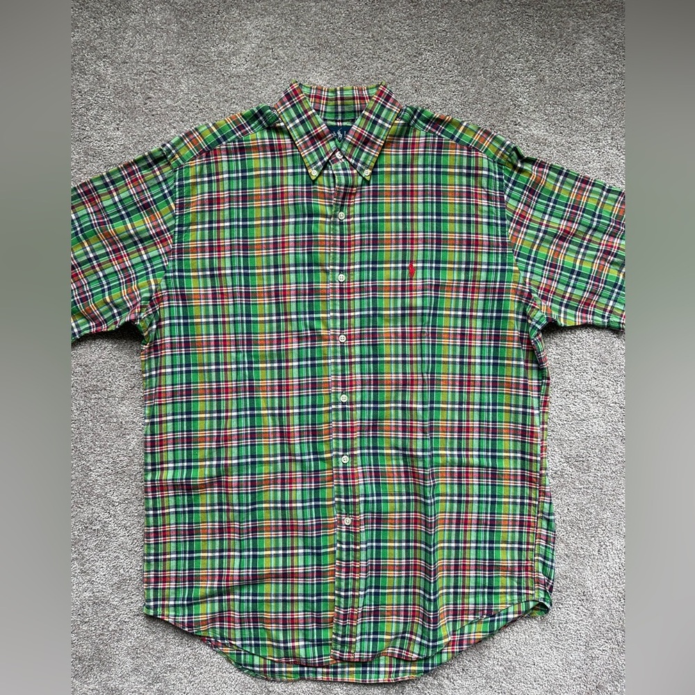Mens Ralph Lauren short sleeve plaid Blake button down sz. Large